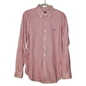 Polo Ralph Lauren men's classic fit button up Oxford windowpane plaid Large pink